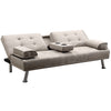 Divano Convertibile 2in1 in Tessuto Tortora Cuscini e Bracciolo con Portabibite