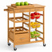 Carrello Cucina Legno Bambù con Cassetti Cestelli e Portabottiglie 4 Ruote Girevoli