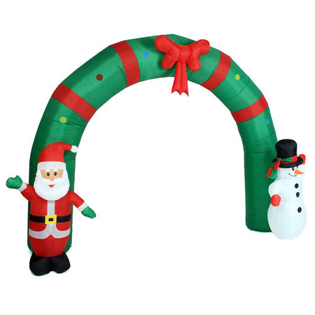 Arco Gonfiabile Natalizio 300x240 cm con Babbo Natale Pupazzo Neve Luci Led Esterno