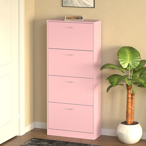 Scarpiera 4Ante Doppia Profondità Salvaspazio Rosa 63x24H150cm Legno mdf