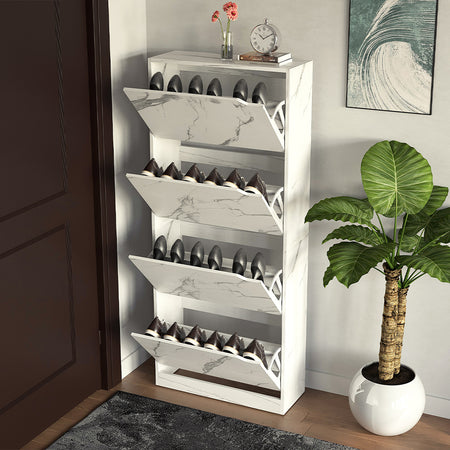Scarpiera 4Ante Doppia Profondità Salvaspazio Bianco Marmo 63x24 H150cm Mdf