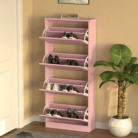 Scarpiera 4Ante Doppia Profondità Salvaspazio Rosa 63x24H150cm Legno mdf