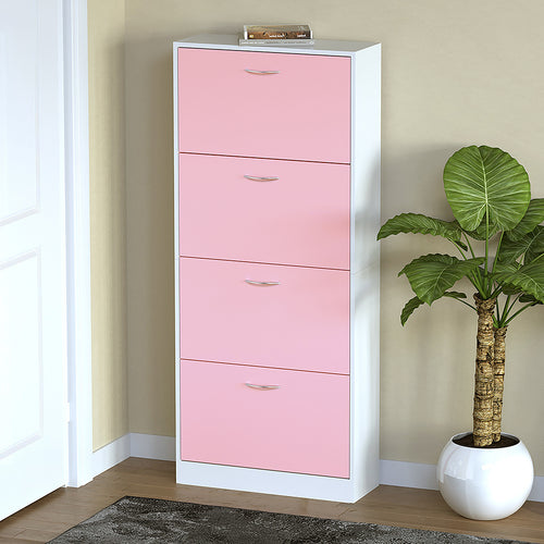 Scarpiera 4Ante Doppia Profondità Salvaspazio Rosa Bianco 63x24H150cm Legno mdf