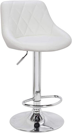 Set 2 Sgabelli Cucina Bar Girevoli Altezza Regolabile in Ecopelle Bianco e Acciaio