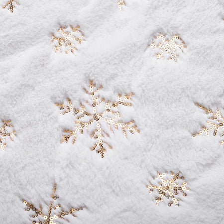 Tappeto Gonna Copertura Base Albero di Natale 80cm Peluche Bianco Oro Effetto Neve