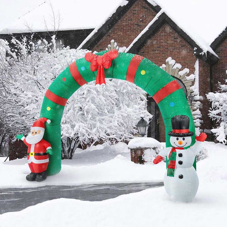 Arco Gonfiabile Natalizio 300x240 cm con Babbo Natale Pupazzo Neve Luci Led Esterno
