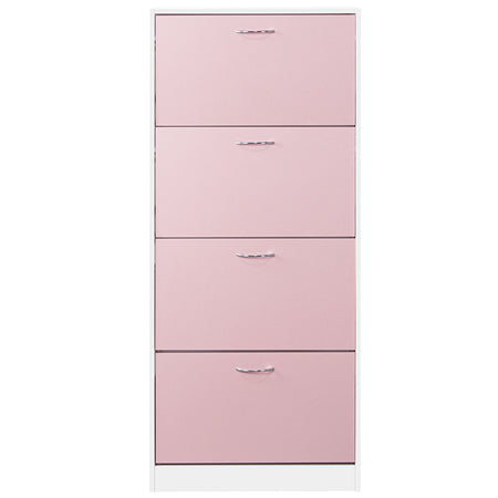 Scarpiera 4Ante Doppia Profondità Salvaspazio Rosa Bianco 63x24H150cm Legno mdf