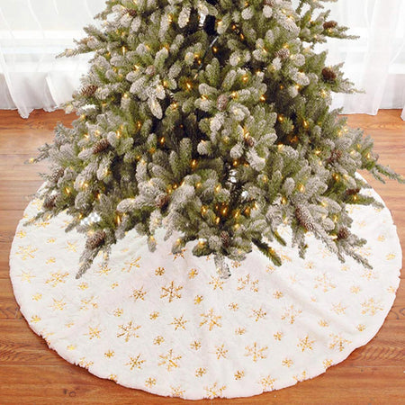 Tappeto Gonna Copertura Base Albero di Natale 80cm Peluche Bianco Oro Effetto Neve