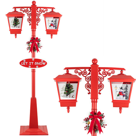 Lampione Natalizio Decorativo 188cm con Luci Led Musica Neve Motorizzata Scene Rosso