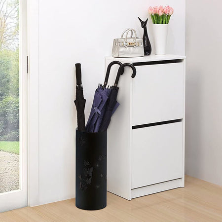 Porta Ombrelli Decorato H. 49 cm Metallo Verniciato Interno Esterno con Vaschetta Salvagoccia