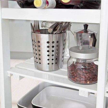 Carrello Cucina Legno con Cassetti Portabottiglie Mensole e Cestelli Portafrutta Bianco