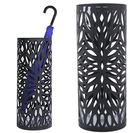Porta Ombrelli Decorato H. 49 cm Metallo Verniciato Interno Esterno con Vaschetta Salvagoccia