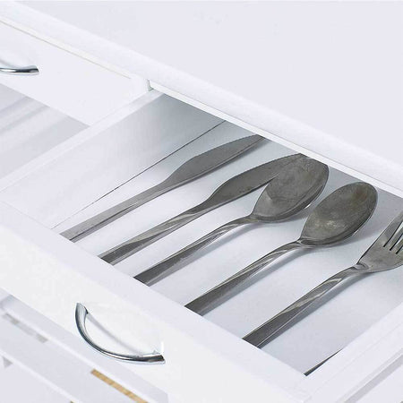 Carrello Cucina Legno con Cassetti Portabottiglie Mensole e Cestelli Portafrutta Bianco