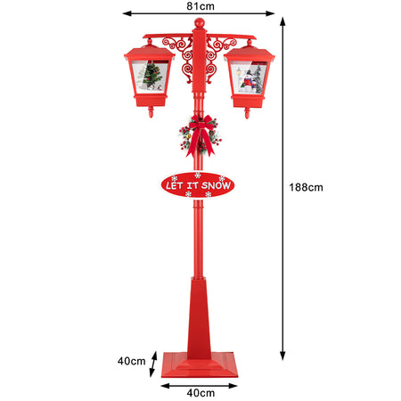 Lampione Natalizio Decorativo 188cm con Luci Led Musica Neve Motorizzata Scene Rosso