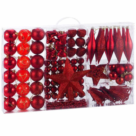 Addobbi Natalizi Albero 102 Pezzi Palline Rosse Stelle Calze Pigne Decorazioni Natale