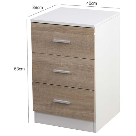 Comodino Mobiletto Cassettiera 3 Cassetti Design Moderno Legno Mdf Bianco Quercia