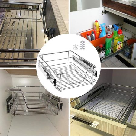 2pz Cassetto Telescopico Cucina 60cm Cestello Acciaio Estraibile Organizer Salvaspazio