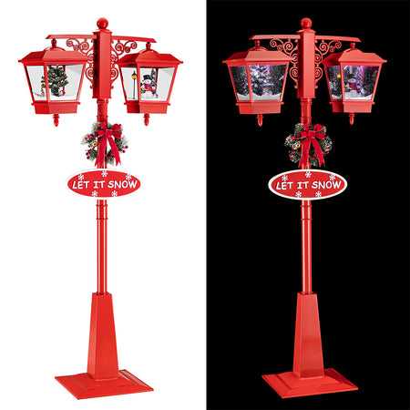 Lampione Natalizio Decorativo 188cm con Luci Led Musica Neve Motorizzata Scene Rosso