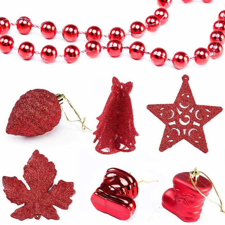 Addobbi Natalizi Albero 102 Pezzi Palline Rosse Stelle Calze Pigne Decorazioni Natale