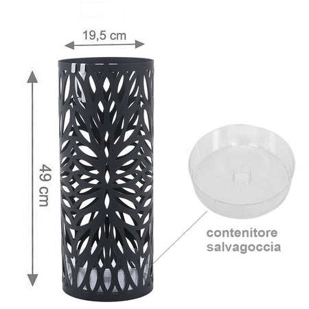 Porta Ombrelli Decorato H. 49 cm Metallo Verniciato Interno Esterno con Vaschetta Salvagoccia