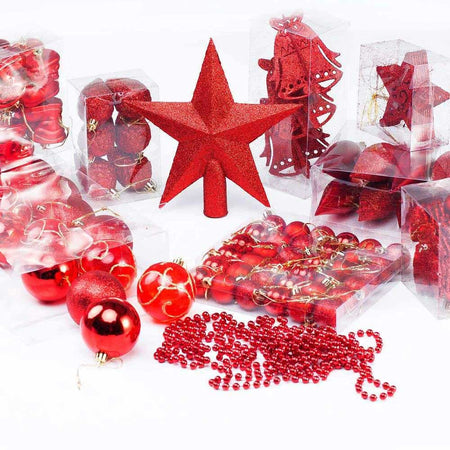 Addobbi Natalizi Albero 102 Pezzi Palline Rosse Stelle Calze Pigne Decorazioni Natale
