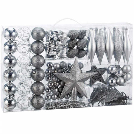 Addobbi Natalizi Albero 102 Pezzi Palline Silver Stelle Calze Pigne Decorazioni Natale