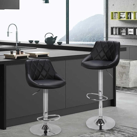 Set 2 Sgabelli Cucina Bar Girevoli Altezza Regolabile in Ecopelle Nero e Acciaio