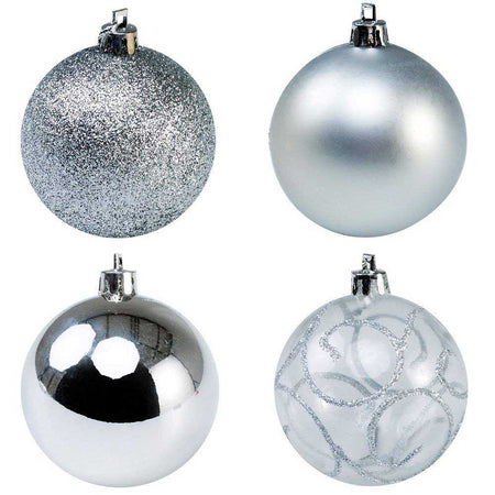 Addobbi Natalizi Albero 102 Pezzi Palline Silver Stelle Calze Pigne Decorazioni Natale