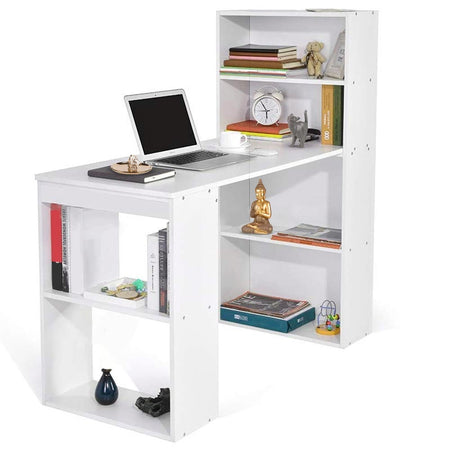 Scrivania con Doppia Libreria Laterale Porta PC in Legno Nobilitato Casa Ufficio Bianco