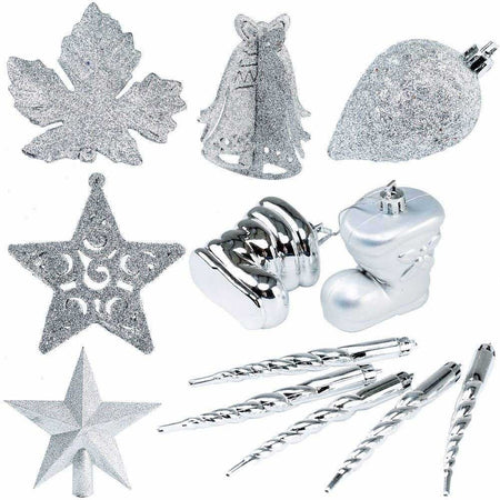 Addobbi Natalizi Albero 102 Pezzi Palline Silver Stelle Calze Pigne Decorazioni Natale