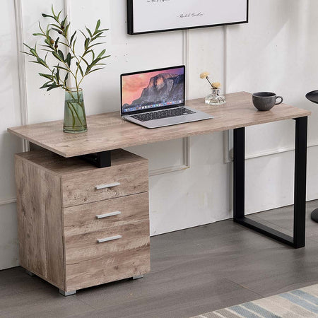 Scrivania in Legno con Cassettiera integrata Porta Pc Computer 120x50cm Quercia