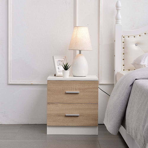 Comodino Mobiletto Cassettiera 2 Cassetti Design Moderno Legno Mdf Bianco Quercia