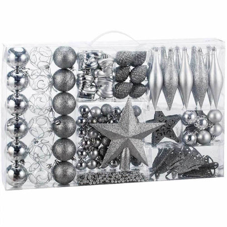 Addobbi Natalizi Albero 102 Pezzi Palline Silver Stelle Calze Pigne Decorazioni Natale