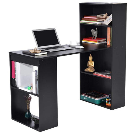 Scrivania con Doppia Libreria Laterale Porta PC in Legno Nobilitato Casa Ufficio Nero