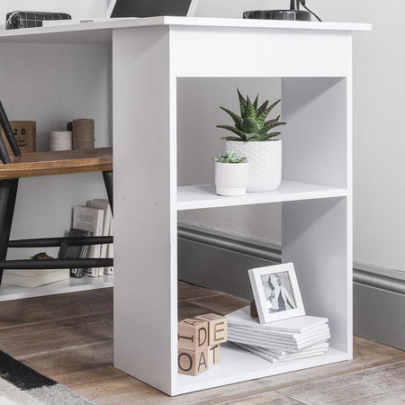 Scrivania con Doppia Libreria Laterale Porta PC in Legno Nobilitato Casa Ufficio Bianco