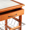 Carrello Cucina Legno Ciliegio 3 Cestelli Acciaio e Piano Ceramica Salvaspazio