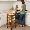 Carrello Cucina Legno Ciliegio 3 Cestelli Acciaio e Piano Ceramica Salvaspazio