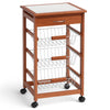 Carrello Cucina Legno Ciliegio 3 Cestelli Acciaio e Piano Ceramica Salvaspazio