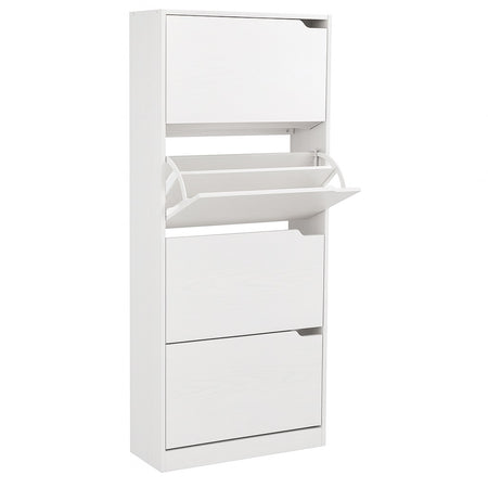 Scarpiera 4Ante Doppia Profondità Salvaspazio Bianco Frassinato 63x24 H150cm Mdf