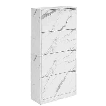 Scarpiera 4Ante Doppia Profondità Salvaspazio Bianco Marmo 63x24 H150cm Mdf