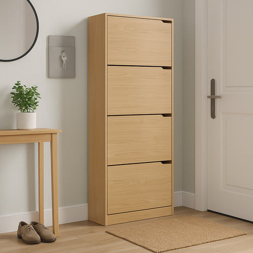 Scarpiera 4 Ante Doppia Profondità Salvaspazio Quercia 63x24 H150cm Legno Mdf