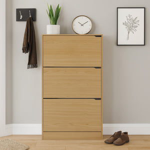 Scarpiera 3Ante Doppia Profondità Salvaspazio Quercia 63x24 H115cm Legno Mdf