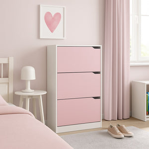 Scarpiera 3Ante Doppia Profondità Salvaspazio Bianco Rosa 63x24 H115cm Mdf