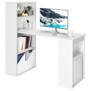 Scrivania con Doppia Libreria Laterale Porta PC in Legno Nobilitato Casa Ufficio Bianco