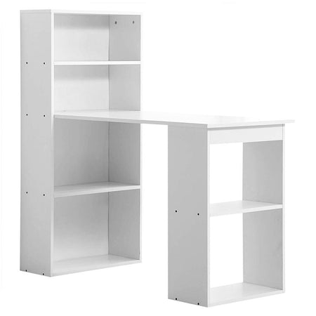 Scrivania con Doppia Libreria Laterale Porta PC in Legno Nobilitato Casa Ufficio Bianco