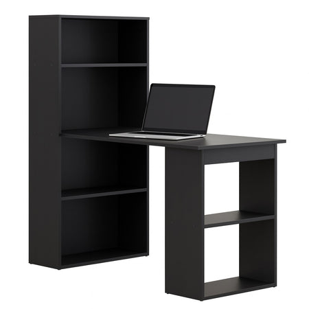 Scrivania con Doppia Libreria Laterale Porta PC in Legno Nobilitato Casa Ufficio Nero