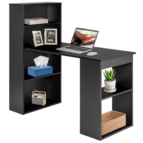 Scrivania con Doppia Libreria Laterale Porta PC in Legno Nobilitato Casa Ufficio Nero