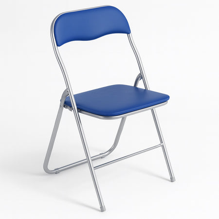 Set 6 Pezzi Sedie Imbottite Pieghevoli Colore Blu Struttura Silver Sedia Metal