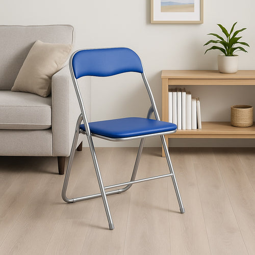 Set 6 Pezzi Sedie Imbottite Pieghevoli Colore Blu Struttura Silver Sedia Metal
