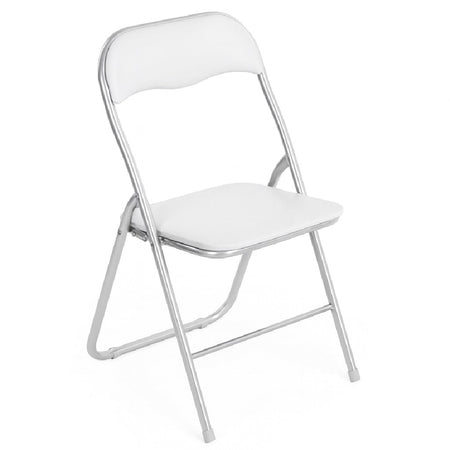 Set 6 Sedie Imbottite Pieghevoli Salvaspazio con Struttura Metallo e PVC Bianco